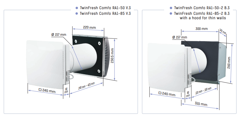 Twinfresh RB1-50 Comfo su šilumokaičiu